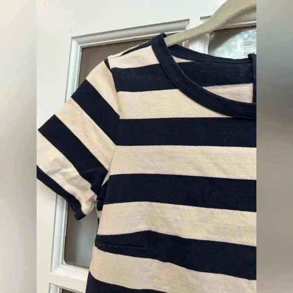 J. Crew Navy & Cream Stripe Faux Leather Pockets Dress Short Sleeve Size XXS - Picture 6 of 10